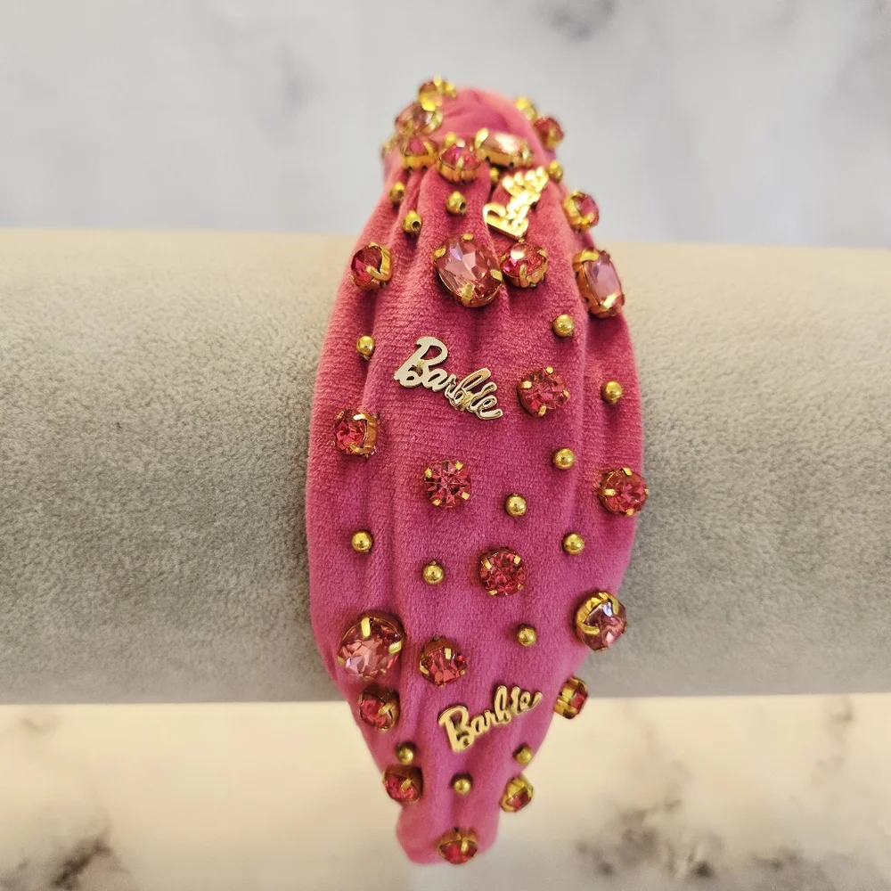 Lele Sadoughi X BARBIE™ PINK CRYSTAL  BUTTON KNOTTED HEADBAND Fuschia